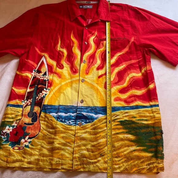 Vintage Ocean Pacific OP Hawaiian Shirt Medium Surf Sunset Beach Red Button Up - Picture 10 of 14